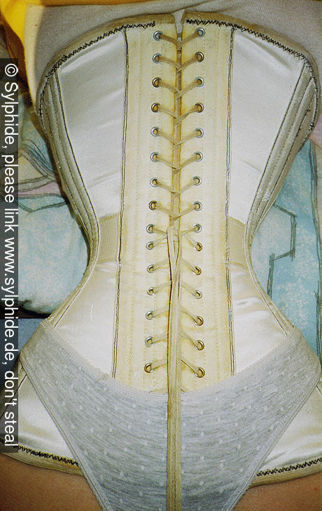 Elastic repaired corset 17 inch tightlaced to wasp waist Sylphide figure training tight lacing corset laced wasp waist tightlaced